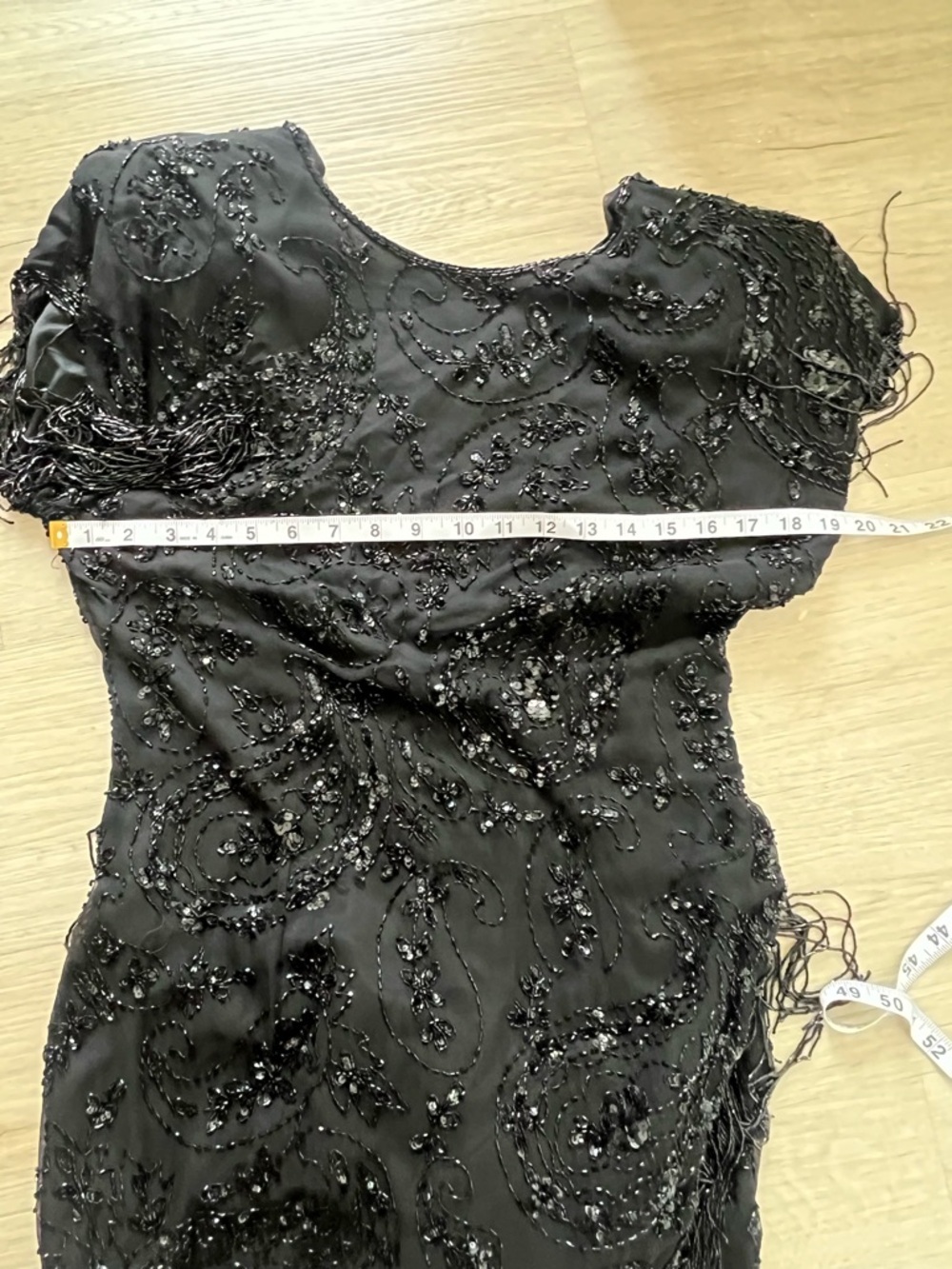 Vintage 70s Silk Oleg Cassini Black Beaded Fringe Sequin Dress Size 10  Flapper - Picture 6 of 9
